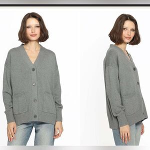 Minnie Rose Cotton Cashmere Cardigan Sweater Womens OS Gray V-Neck Oversized